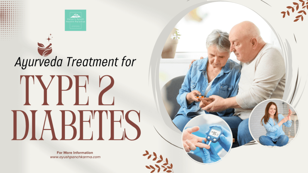 Elderly couple checking blood sugar with glucometer, promoting Ayurveda treatment for Type 2 Diabetes at Ayush Panchakarma.